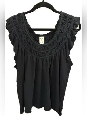 We The Free FP Black Ruffle Sleeve Top